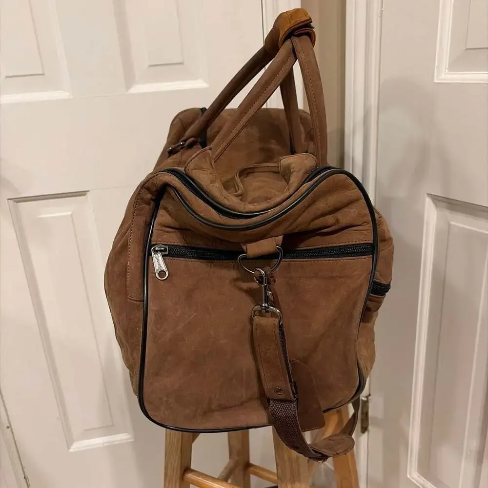 Vintage Spalding  Brown Leather Duffle Bag Weekender Travel Carry On Luggage